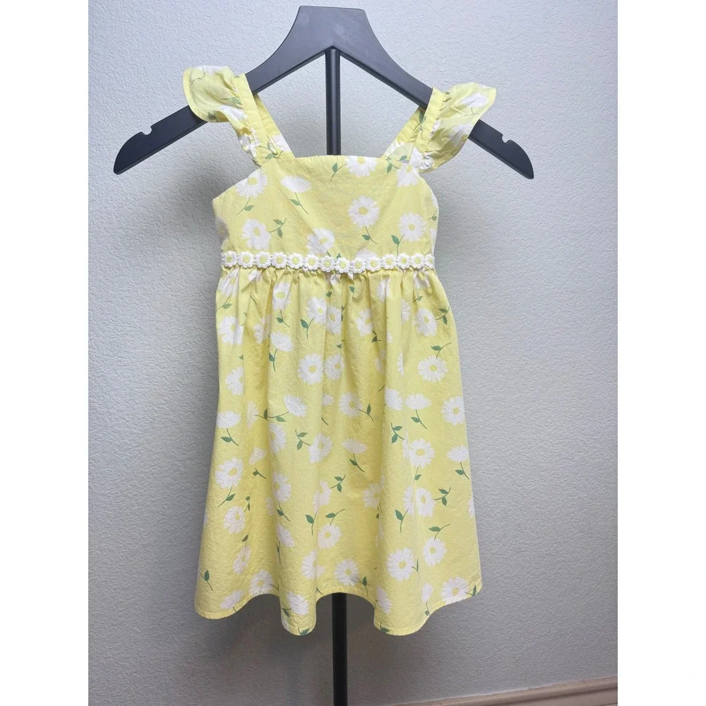 Gymboree Yellow Daisy Floral Cotton Ruffle Strap Dress Kids 3T Summer Sundress